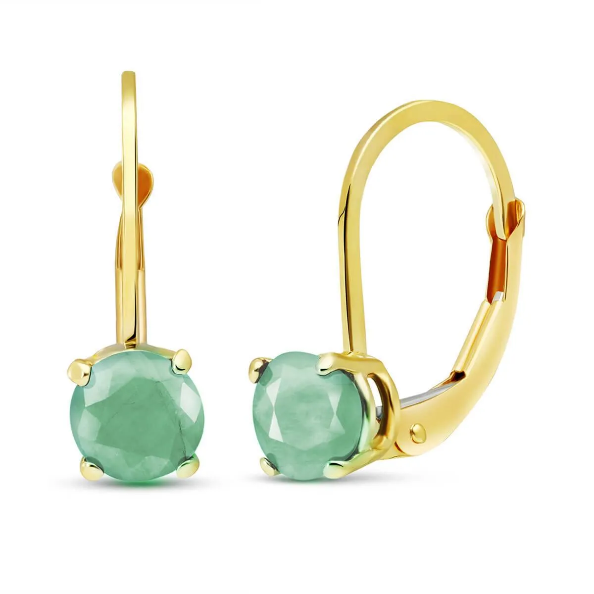 1.2 Carat 14K Solid Yellow Gold Leverback Earrings Emerald