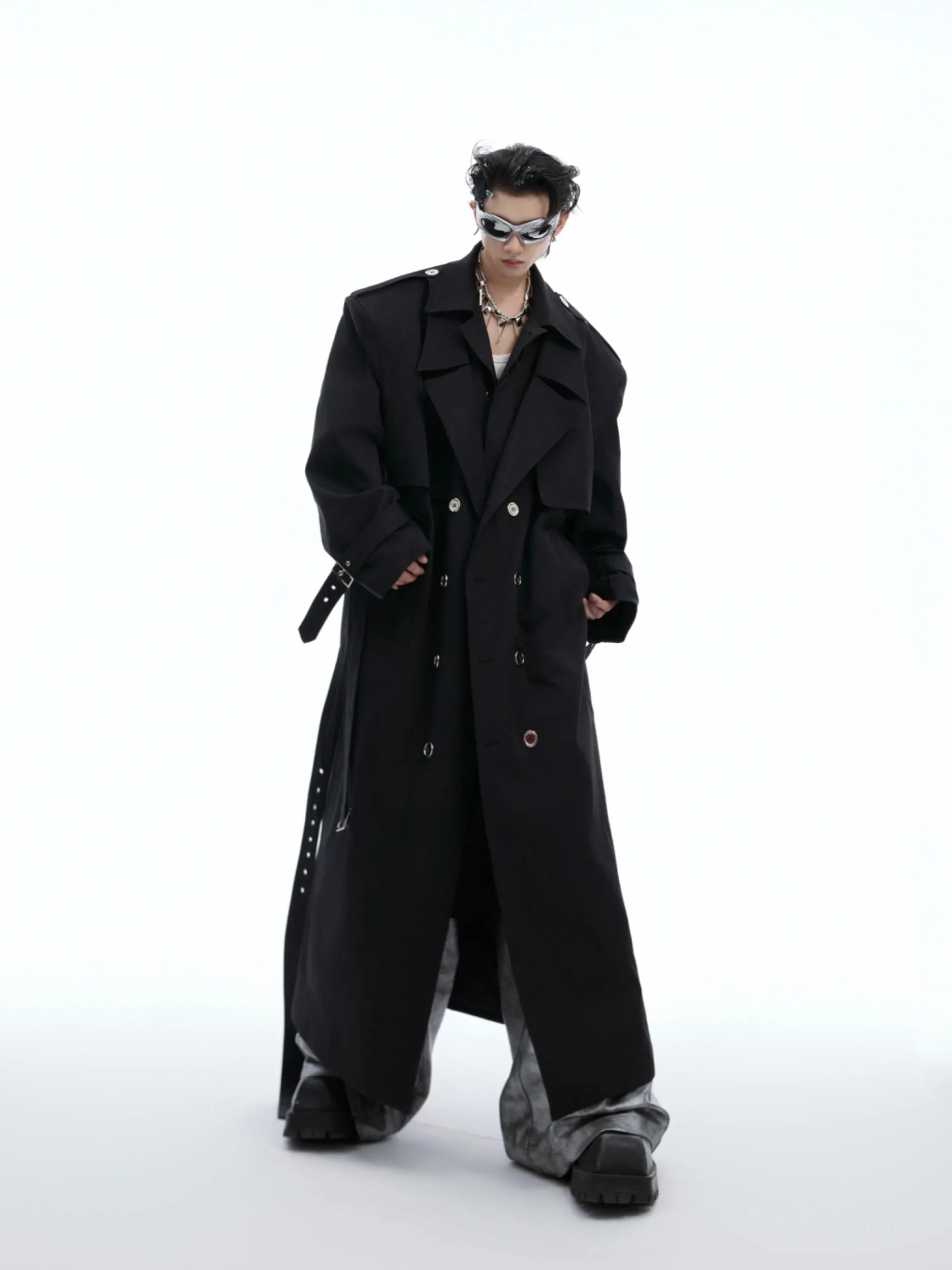 【24s Oct.】Deconstructed Fake Two-piece Padded Shoulder Trench Coat