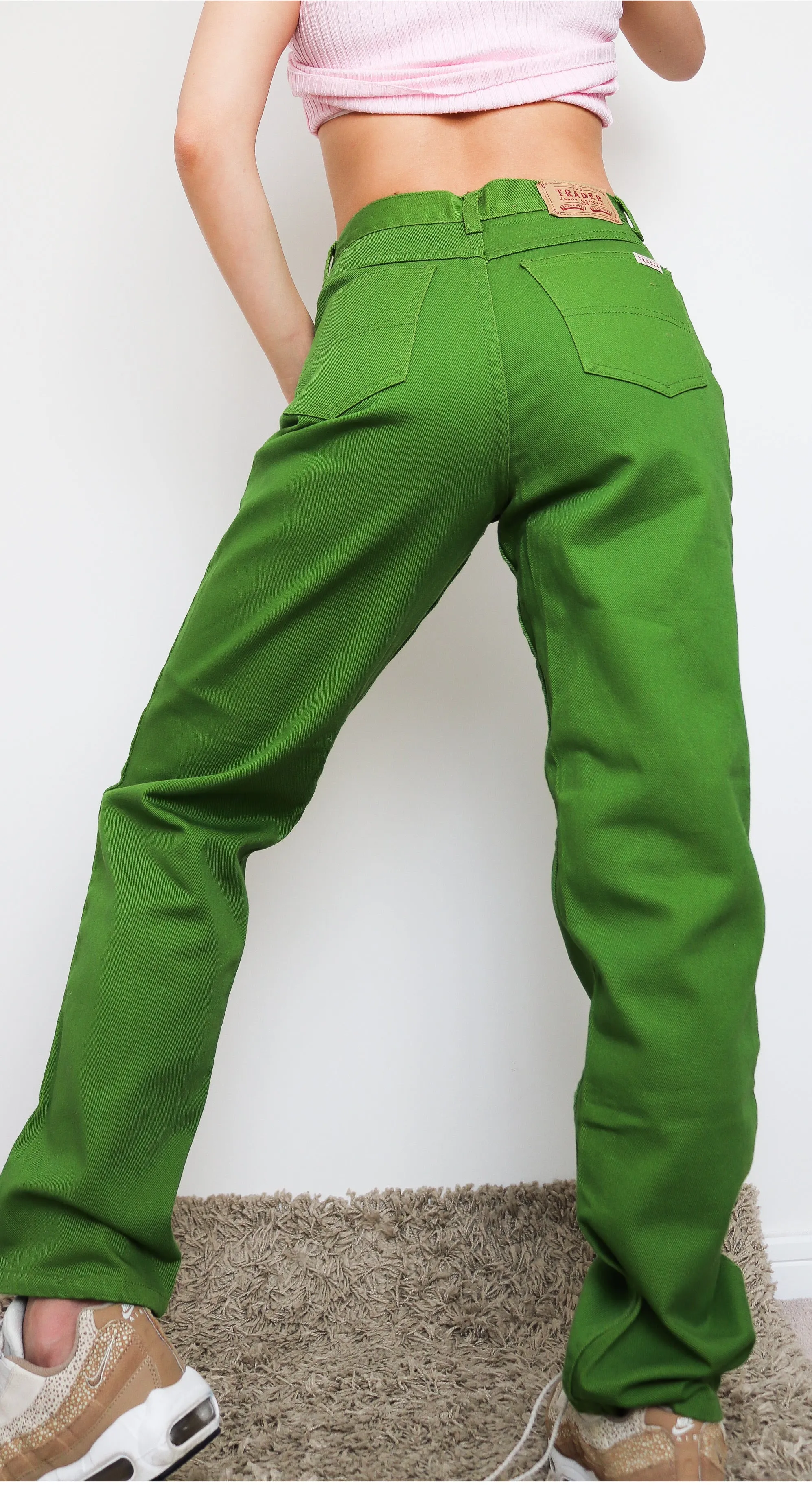 90s VINTAGE GREEN HIGH WAISTED TRADER COTTON JEANS PANTS TROUSERS