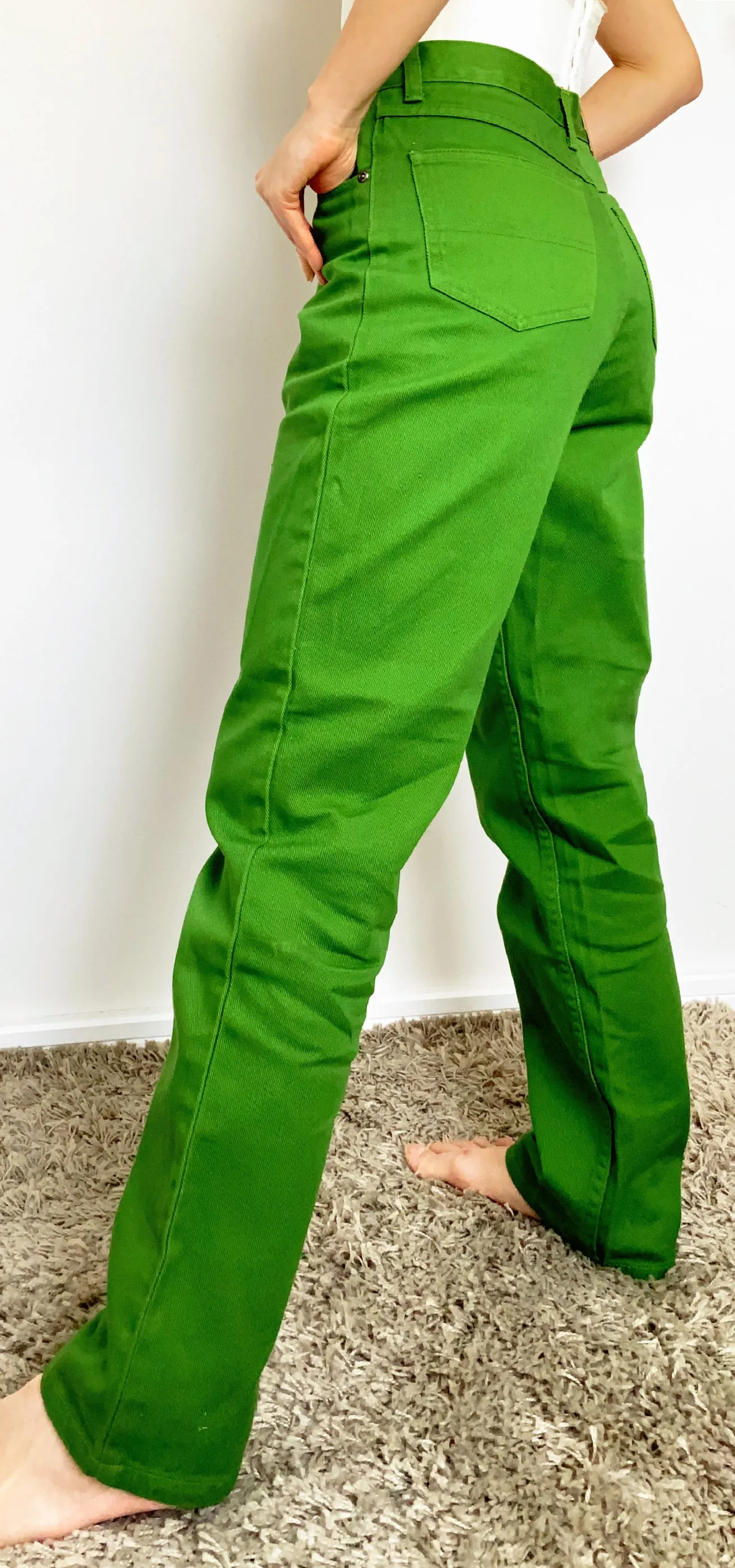 90s VINTAGE GREEN HIGH WAISTED TRADER COTTON JEANS PANTS TROUSERS