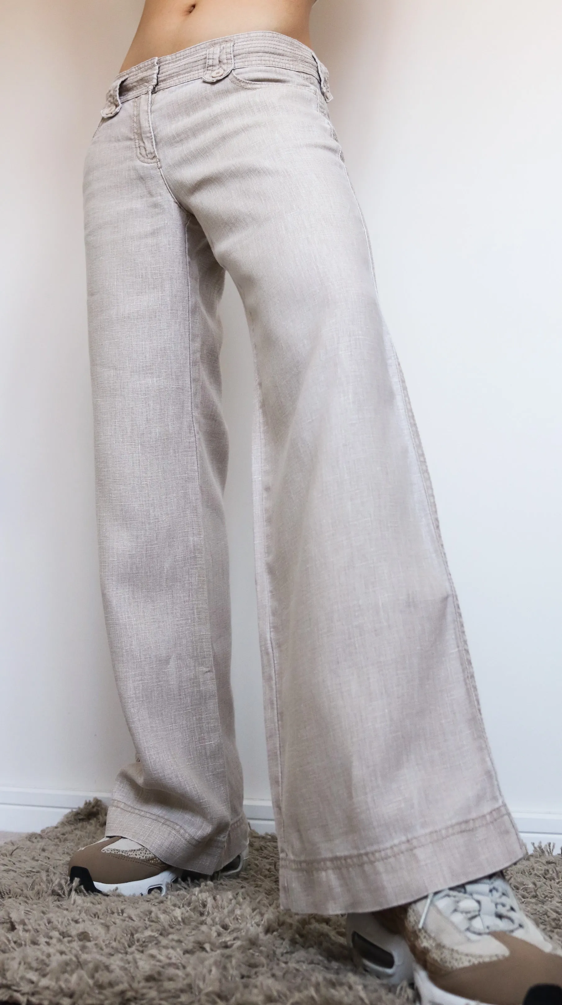 90s Y2K 00s VINTAGE SIMPLE BEIGE LINEN TROUSERS