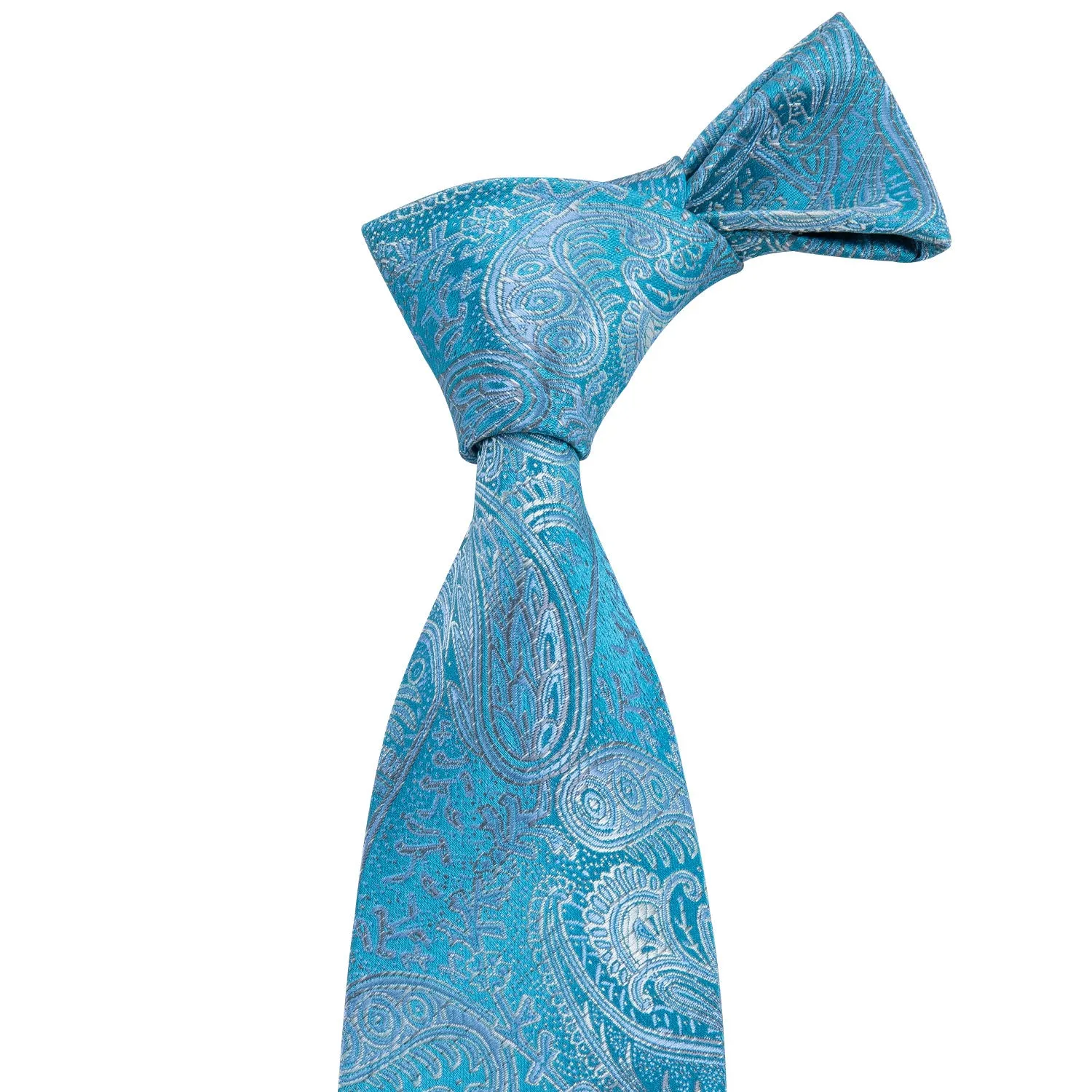 $9.99 Hi-Tie Light Blue Paisley Silk Men's Tie Pocket Square Cufflinks Set