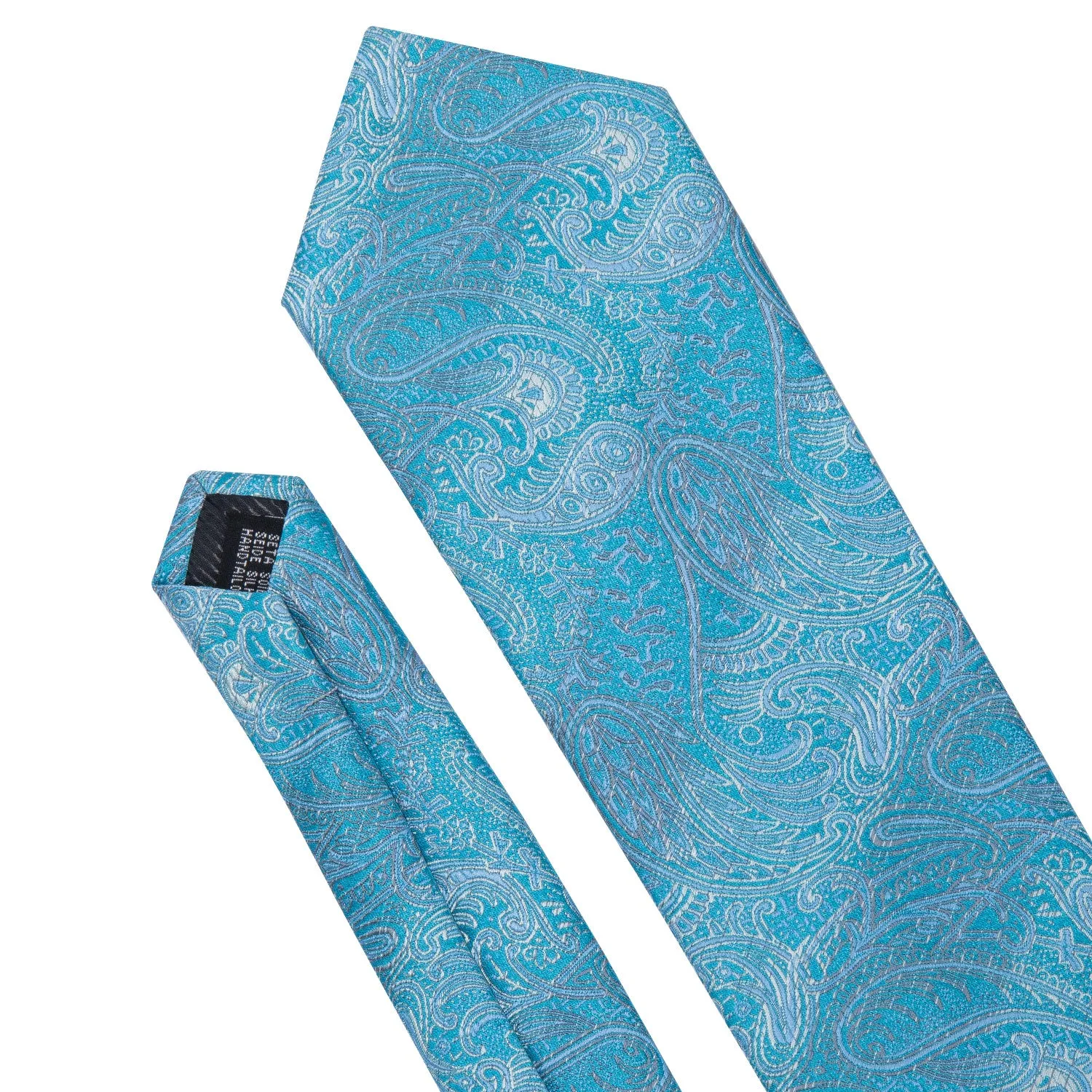 $9.99 Hi-Tie Light Blue Paisley Silk Men's Tie Pocket Square Cufflinks Set