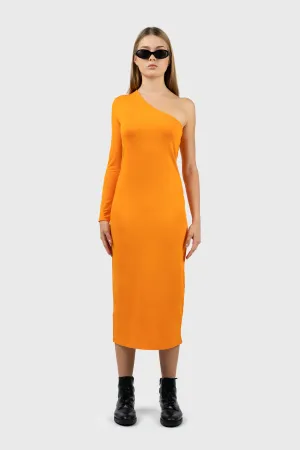 Asymmetric Long Sleeve Midi Dress