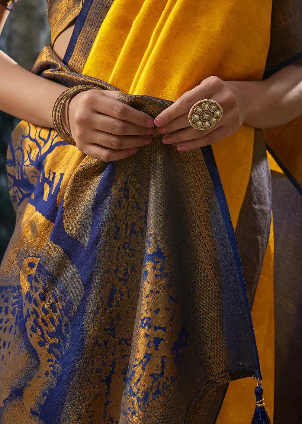 Aureolin Yellow Zari Woven Kanjivaram Silk Saree