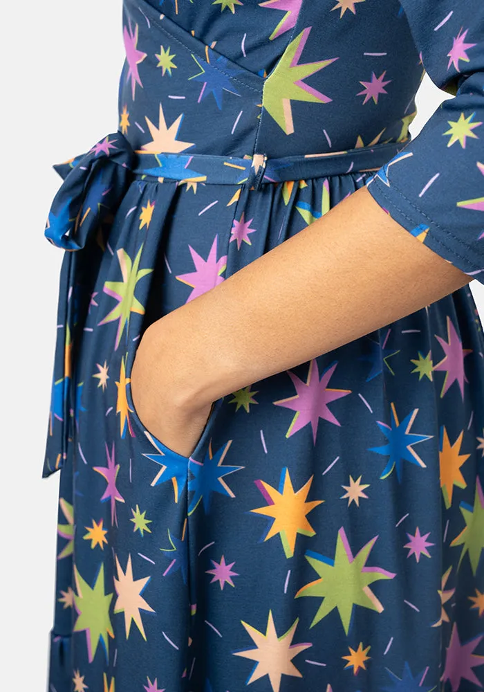 Avita Multi Coloured Star Print Tiered Hem Midaxi Dress