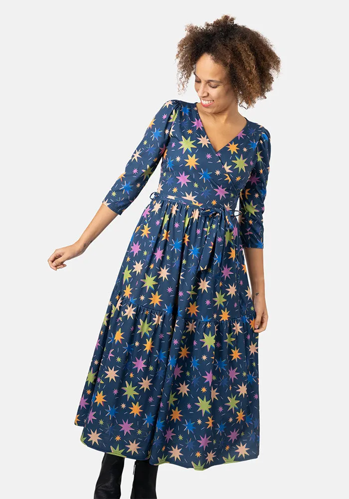 Avita Multi Coloured Star Print Tiered Hem Midaxi Dress