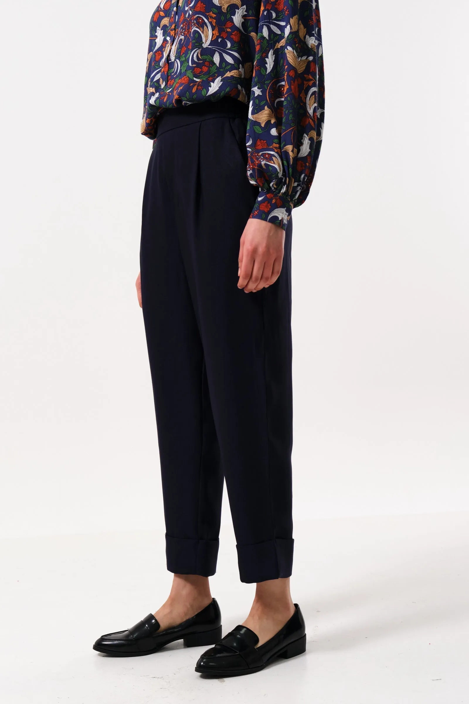 Bayeux Sustainable Satin Back Trousers Navy