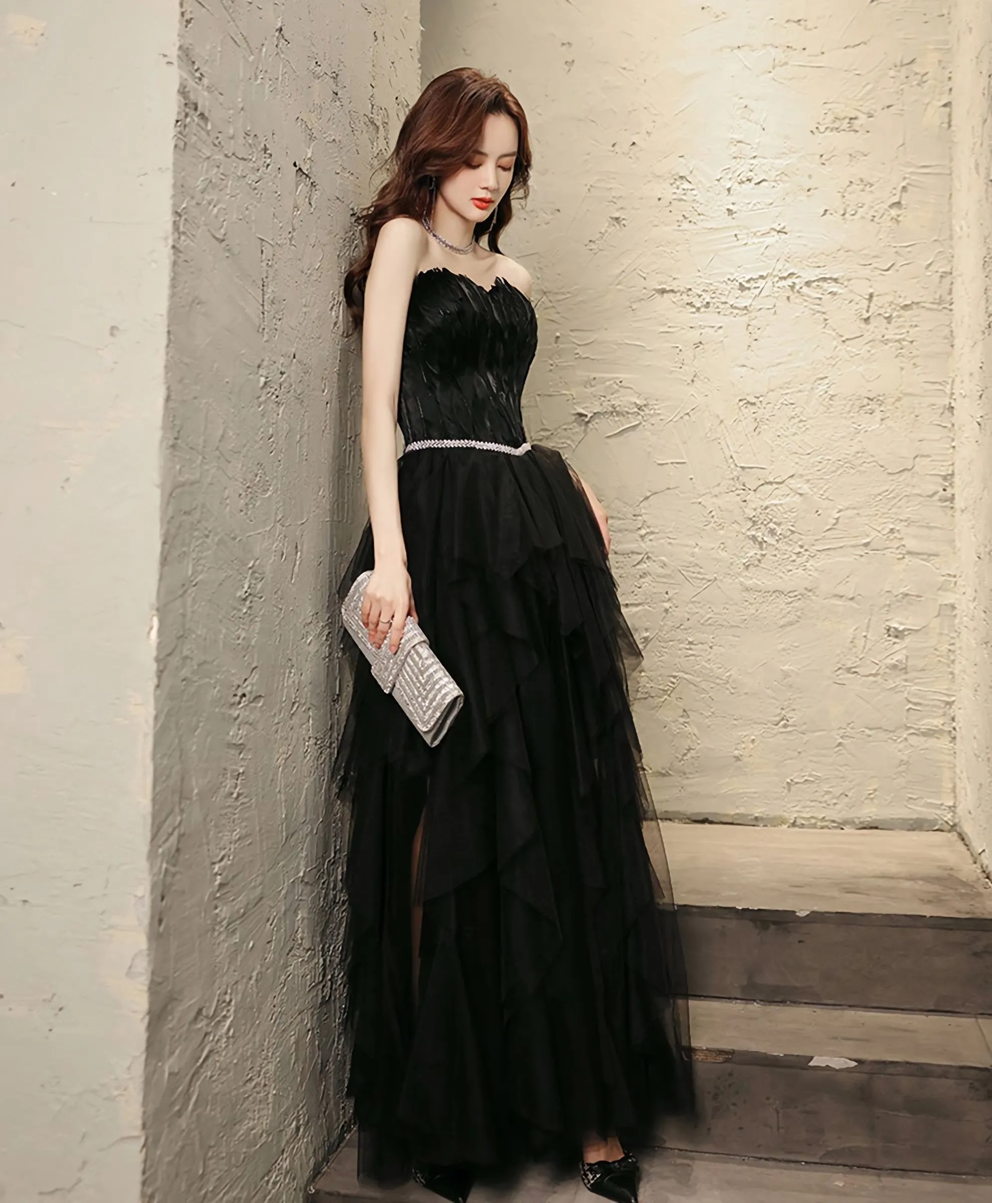 Black Tulle Long Prom Dress, Black Tulle Formal Dress, 1