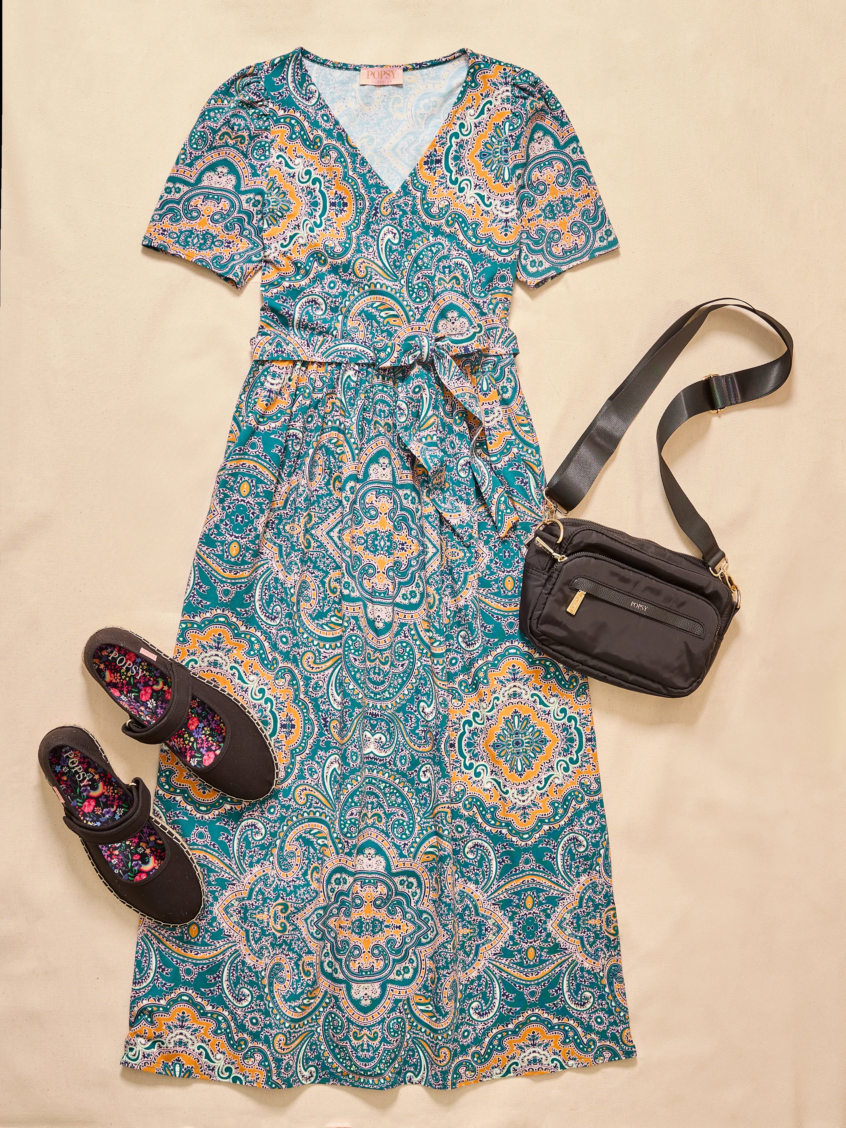 Blaine Paisley Tile Print Cotton Midaxi Dress