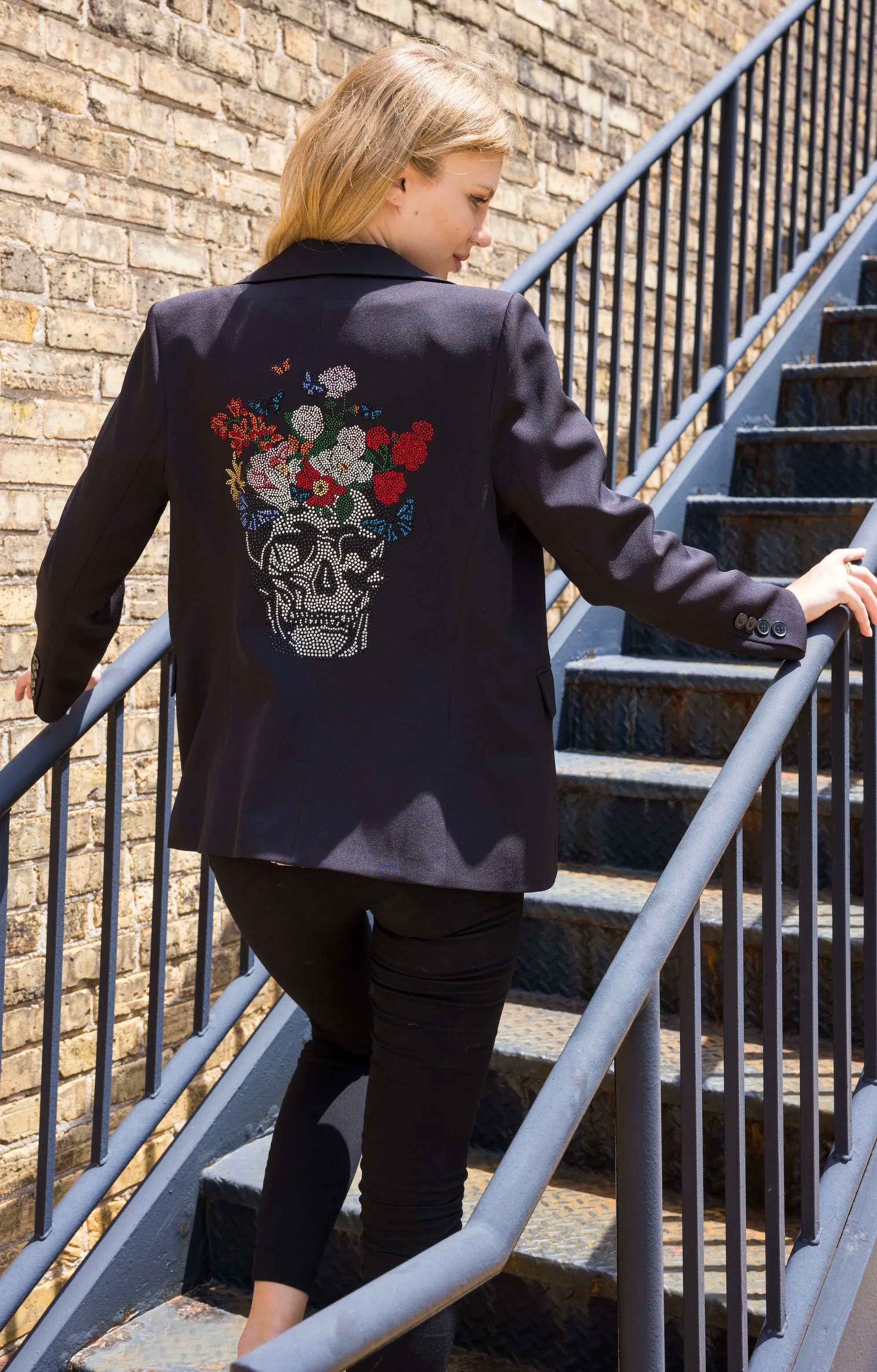 Blazer, Black w/ Pink Lining, Skull Flowers