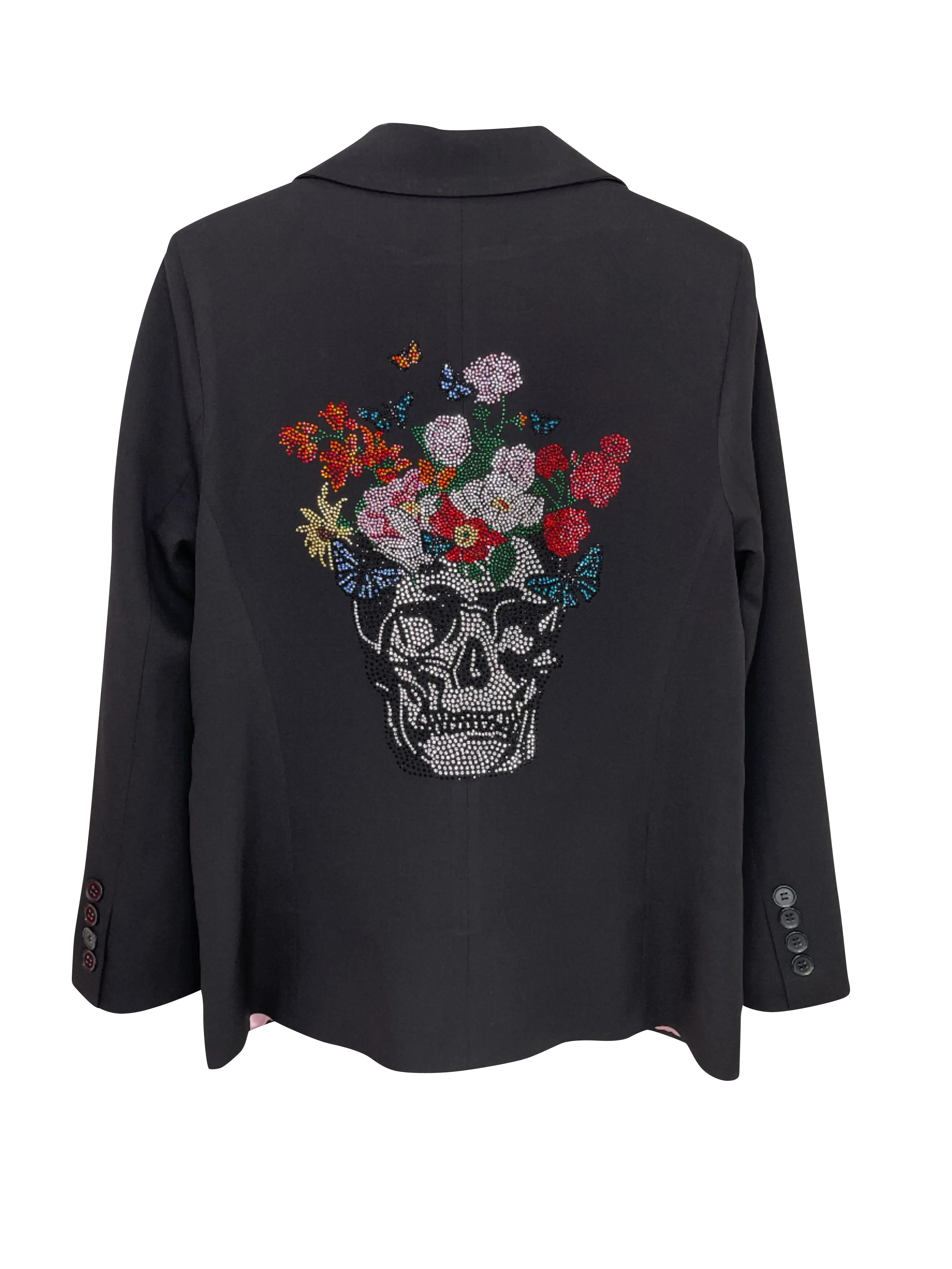 Blazer, Black w/ Pink Lining, Skull Flowers