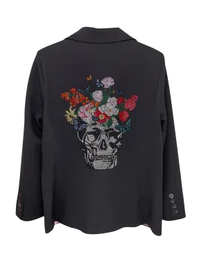 Blazer, Black w/ Pink Lining, Skull Flowers