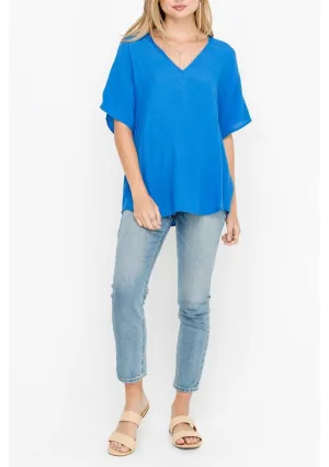 Blue V-Neck Blouse