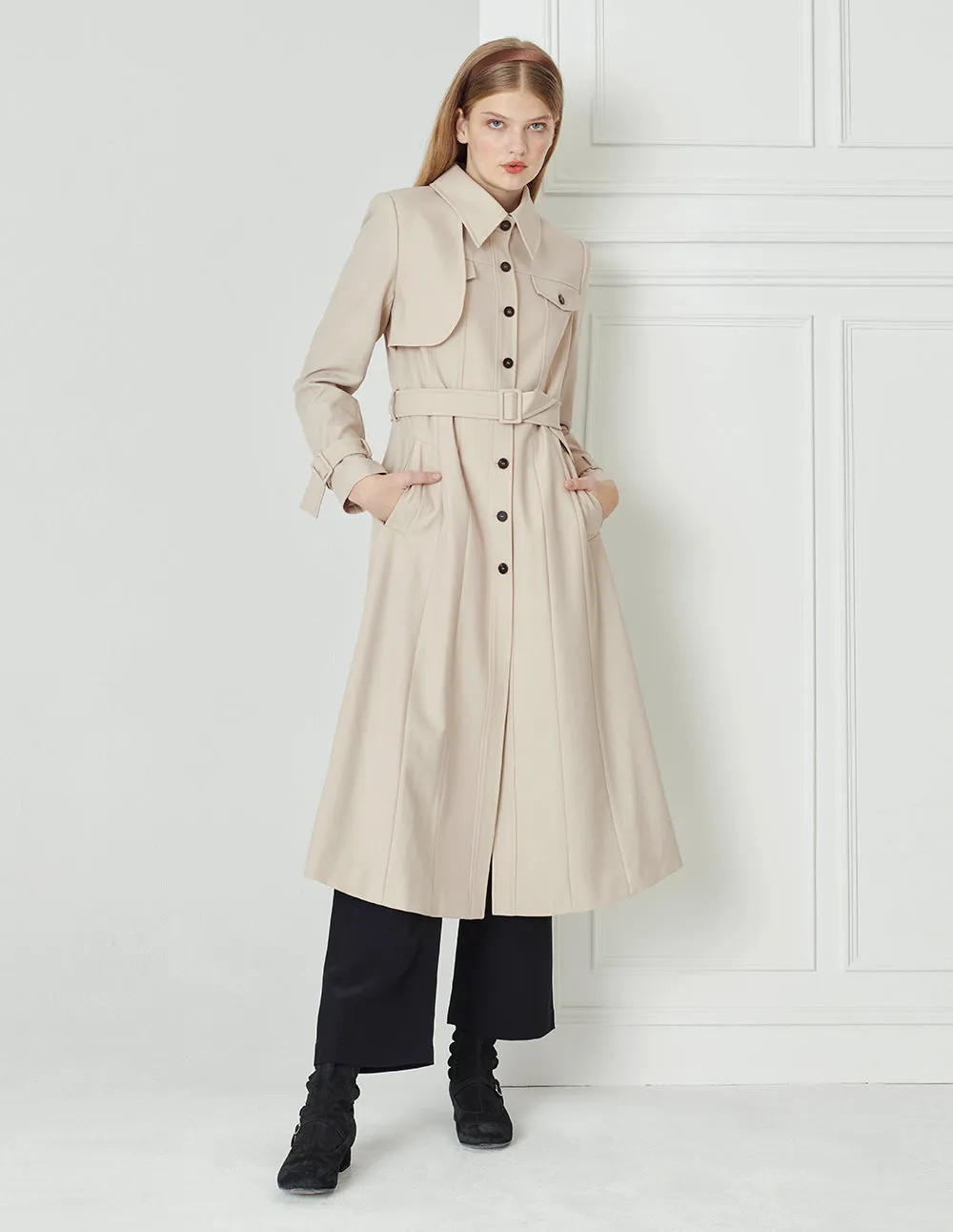 BORA AKSU Single-Breasted Lapel Wool Trench Coat