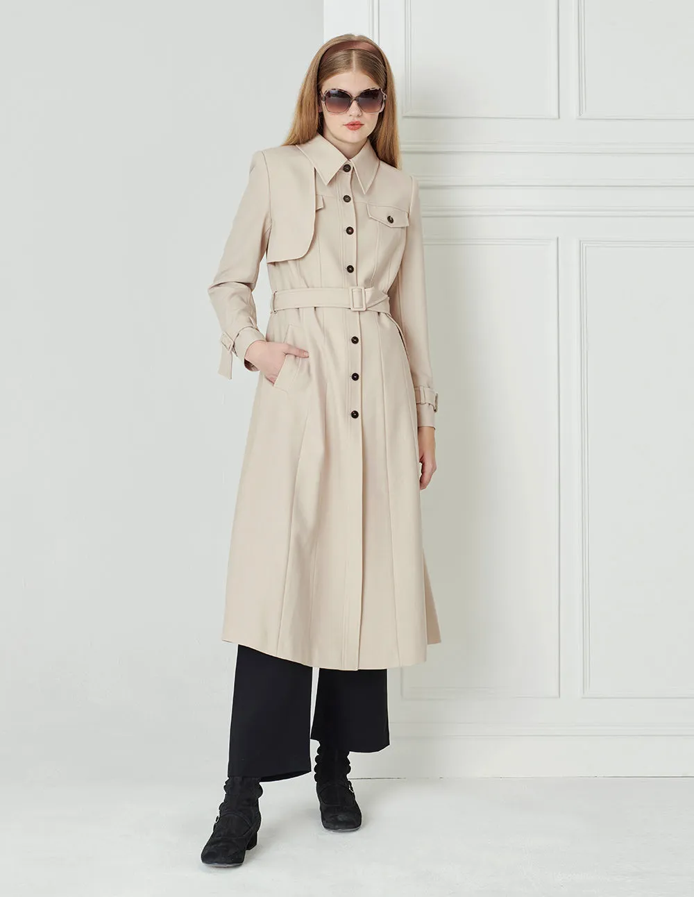 BORA AKSU Single-Breasted Lapel Wool Trench Coat