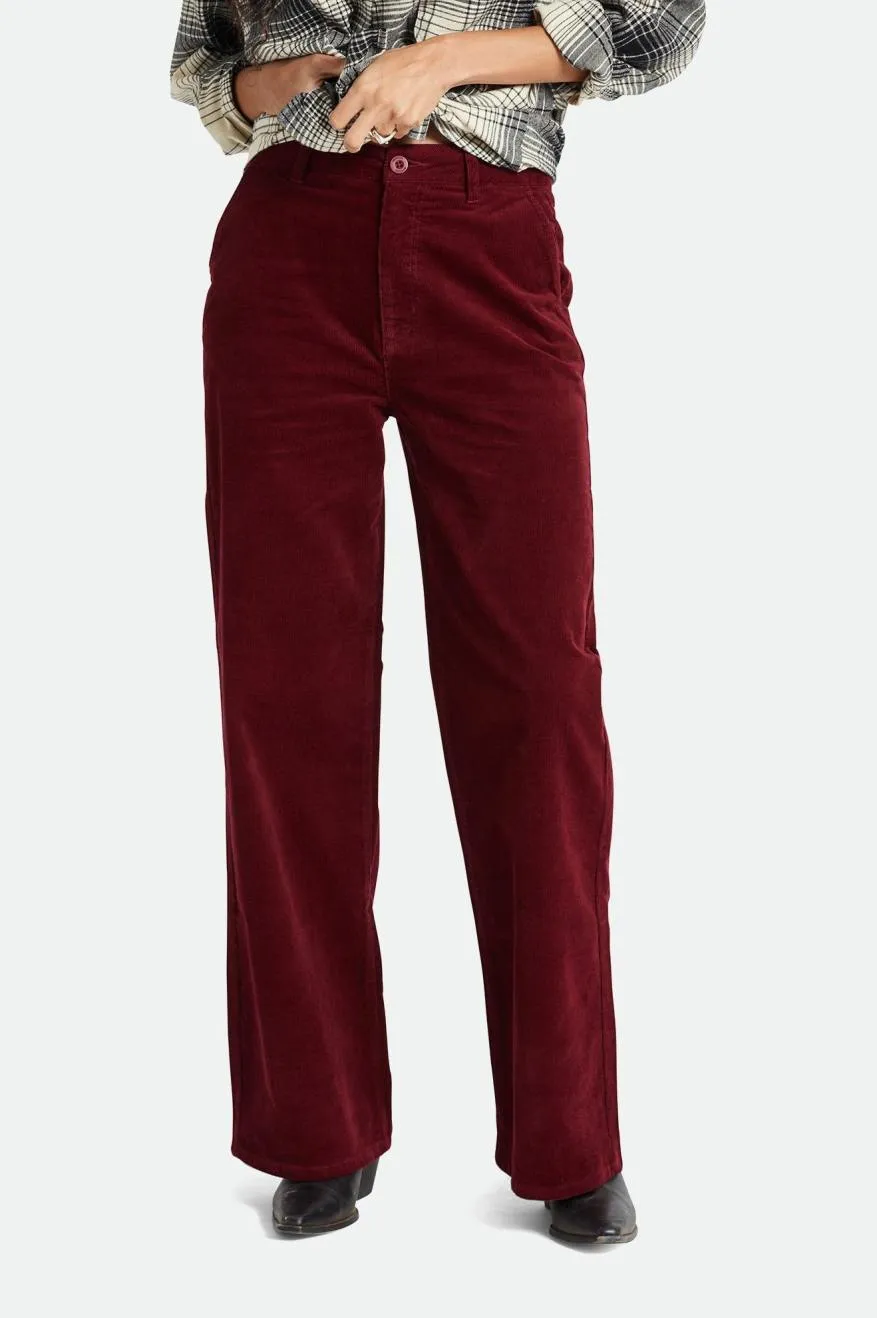 Brixton Victory Full Length Wide Leg Pant - Dark Burgundy