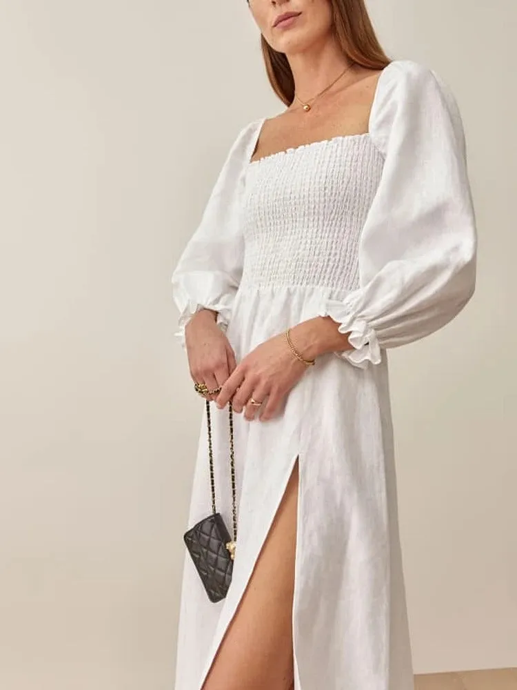 Bubble Sleeve Slit Dress