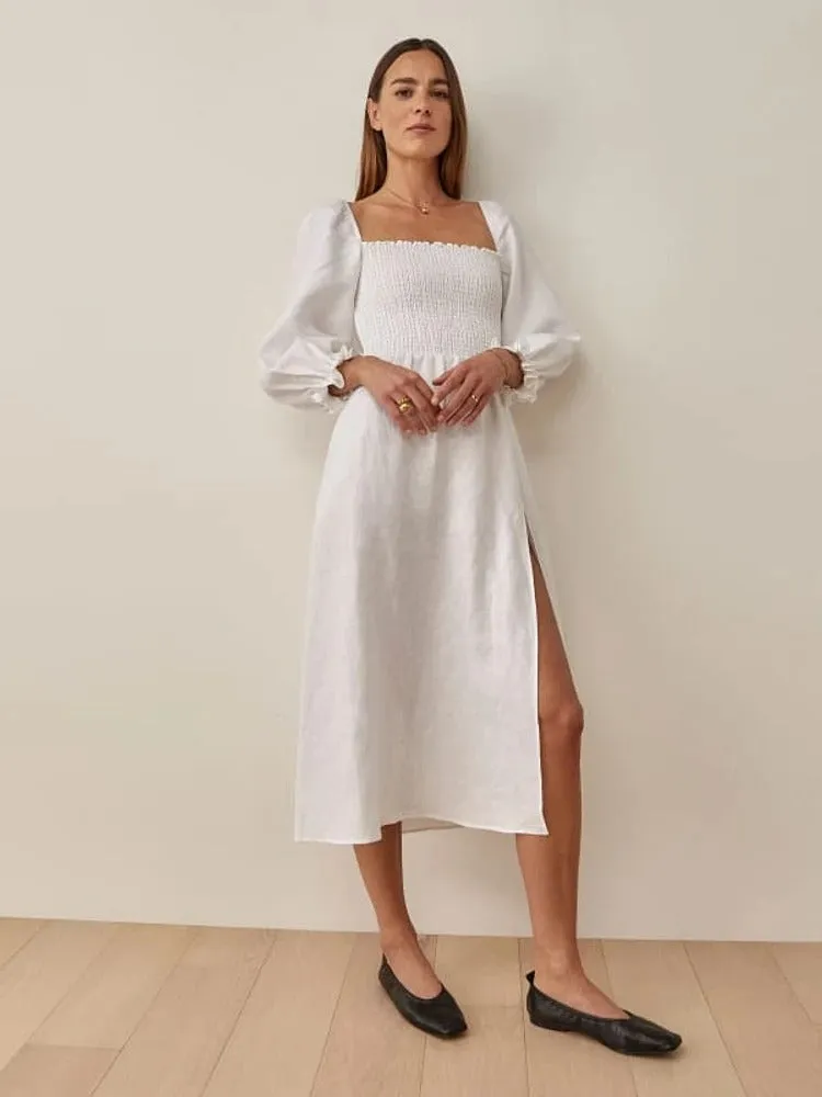 Bubble Sleeve Slit Dress