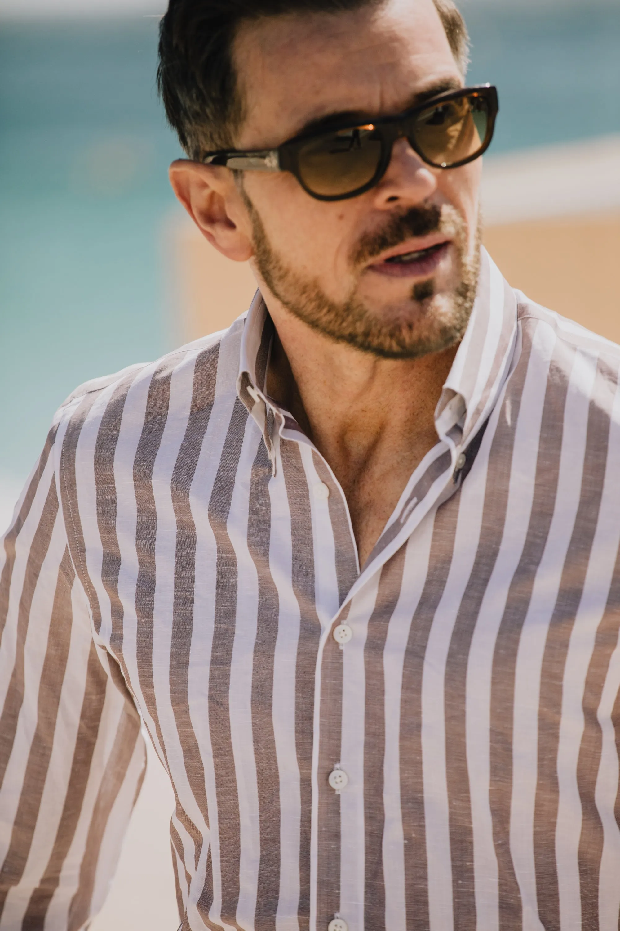 Button Down Shirt in Wide Brown Stripe