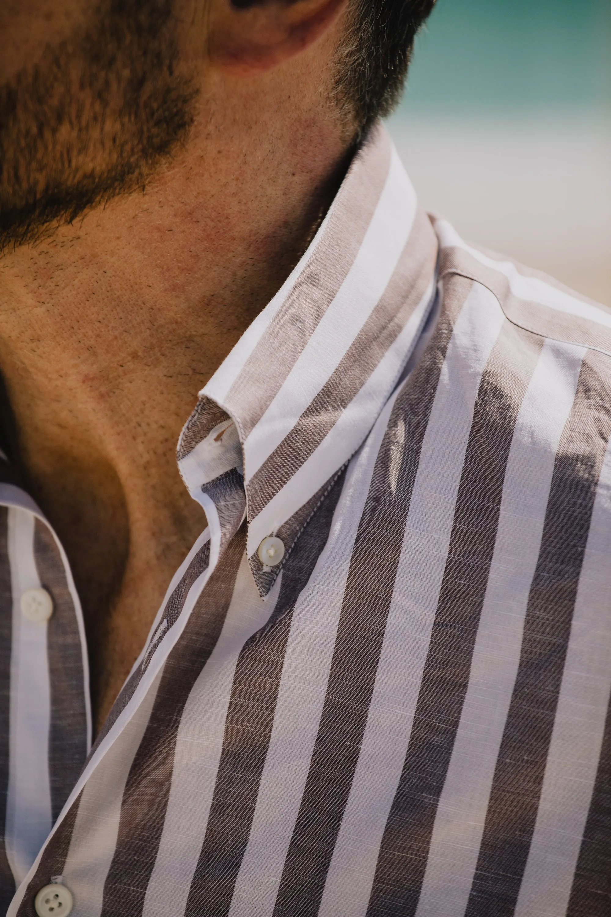 Button Down Shirt in Wide Brown Stripe