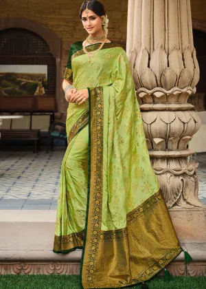 Chartreuse Green Zari Woven Kanjivaram Silk Saree