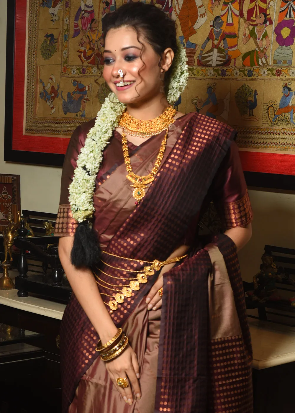 Coffee Brown Two Tone Zari Woven Banarasi Silk Saree