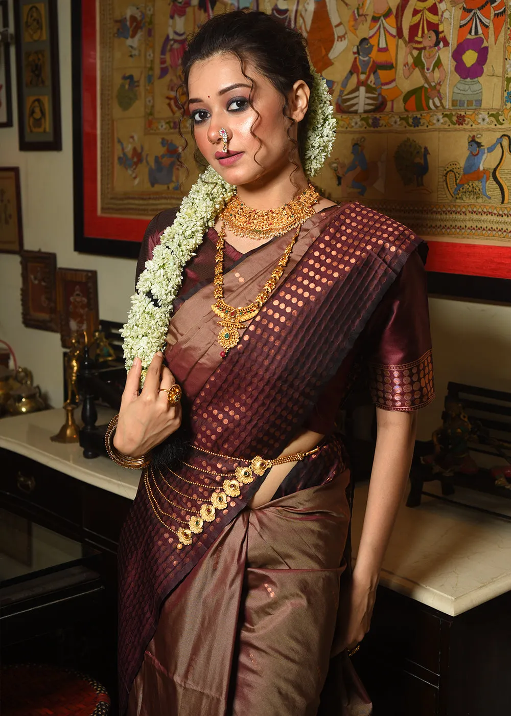 Coffee Brown Two Tone Zari Woven Banarasi Silk Saree