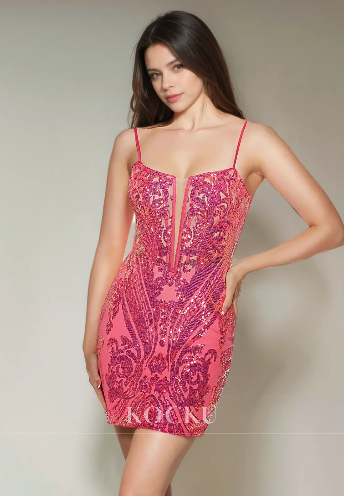 Couture & Ornate Spaghetti Straps Sparkly Appliques Sheath Party Homecoming Dress