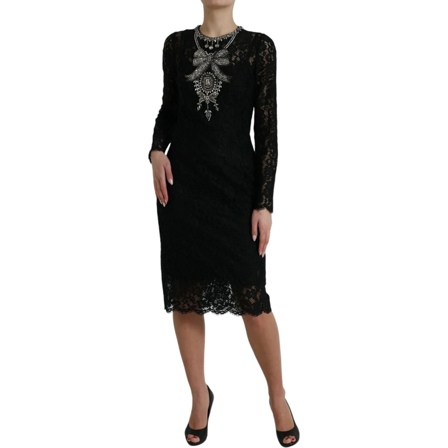 Dolce & Gabbana Elegant Crystal-Embellished Sheath Dress