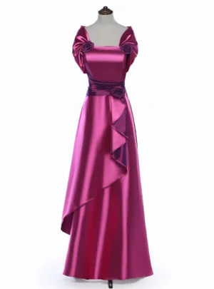 Elegant Rose Satin Flower Mother Of The Bride Dress With Jacket