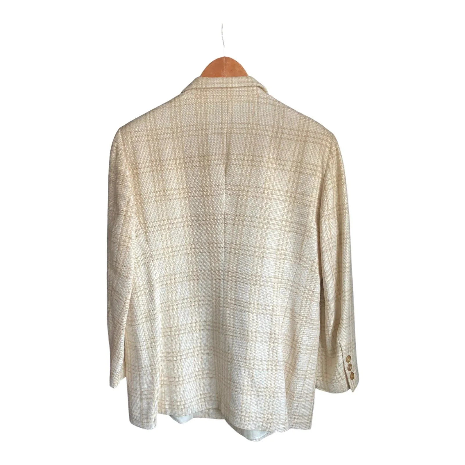 Escada Wool Blend Cream Checked Long Sleeved Jacket UK Size 16