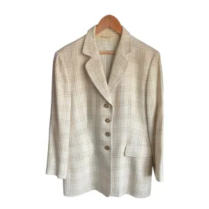 Escada Wool Blend Cream Checked Long Sleeved Jacket UK Size 16