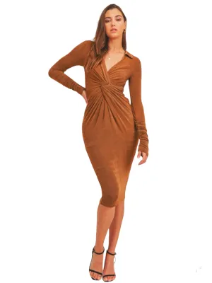 Evening Cocktail Midi Dress- Camel