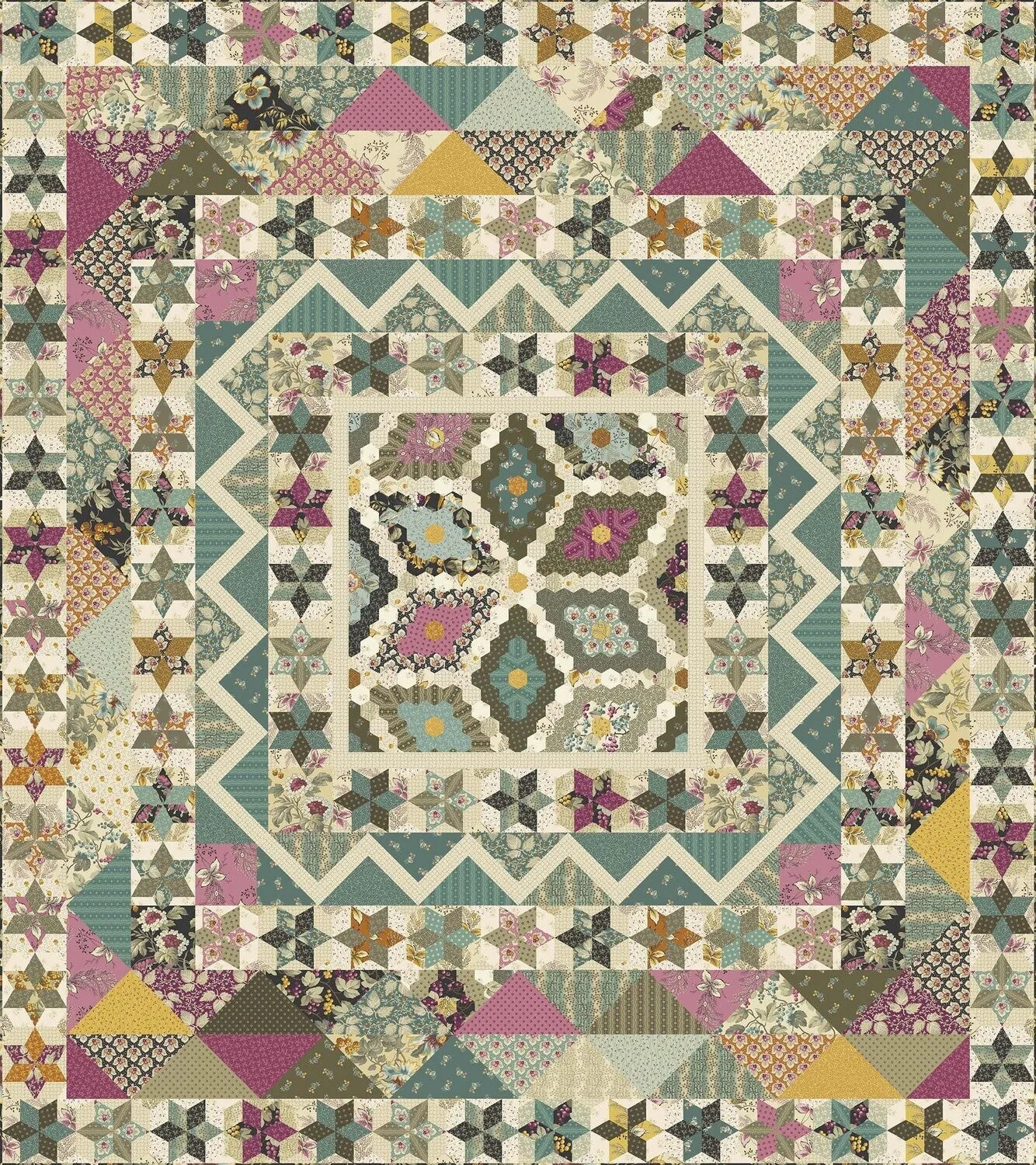 Fabric GARDEN PATCH Color SUGAR AND CREAM from English Garden Collection by Edyta Sitar for Andover, A-832-X