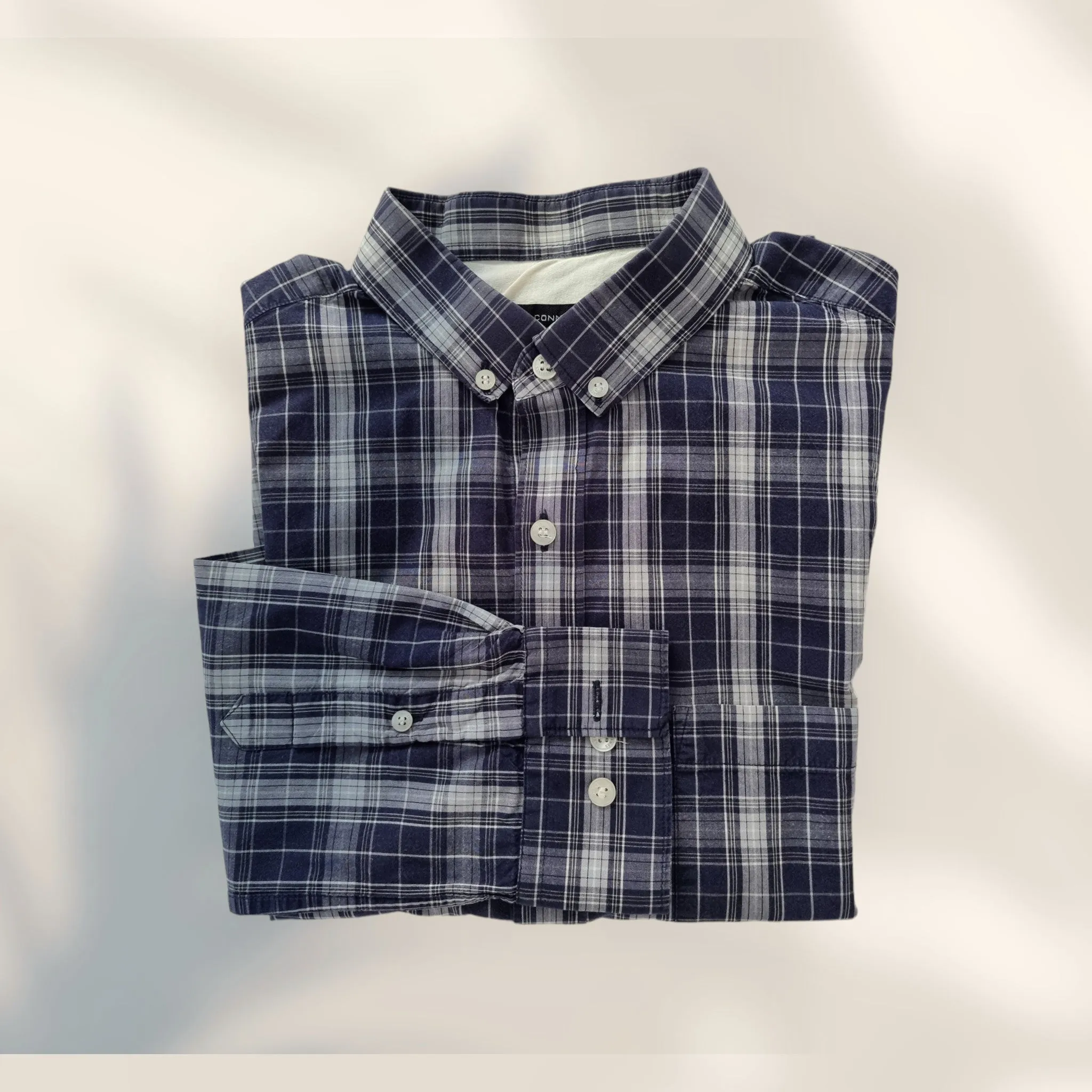 French Connection Men’s Blue & White Check Long Sleeve Shirt UK M