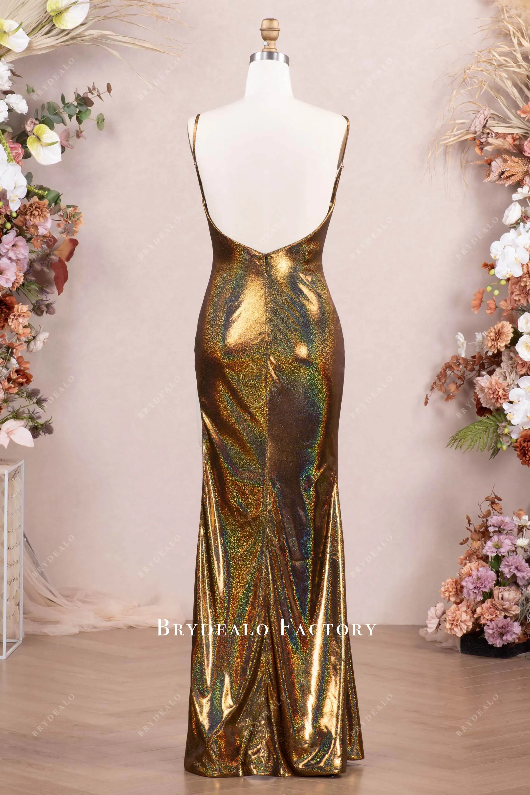 Gold Galaxy Cowl Neck High Slit Prom Evening Dress