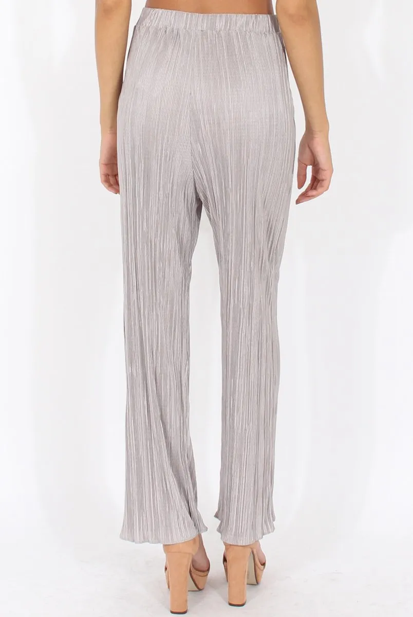 Grey Metallic Pleated High Waisted Trousers - Phoebe