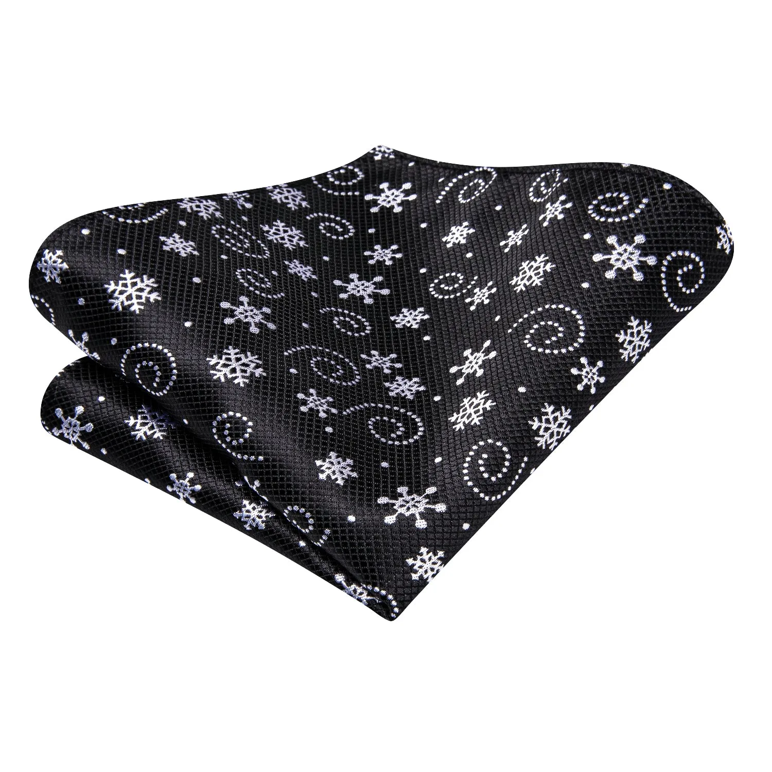 Hi-Tie Black Necktie White Snowflake Tie Pocket Square Cufflinks Set