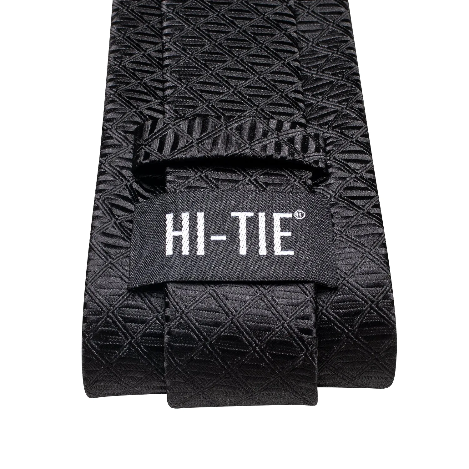 Hi-Tie Black Ties Novelty Plaid Silk Tie Pocket Square Cufflinks Set