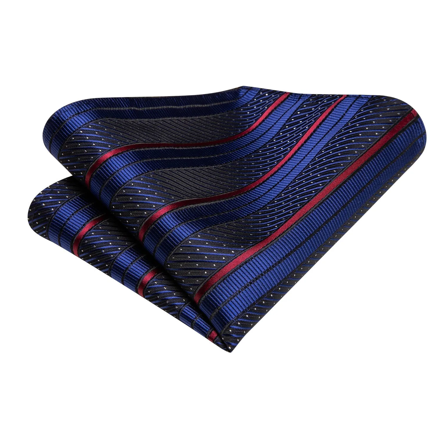 Hi-Tie Blue Red Stripes with White Dot 67" XL Tie Hanky Cufflinks Set