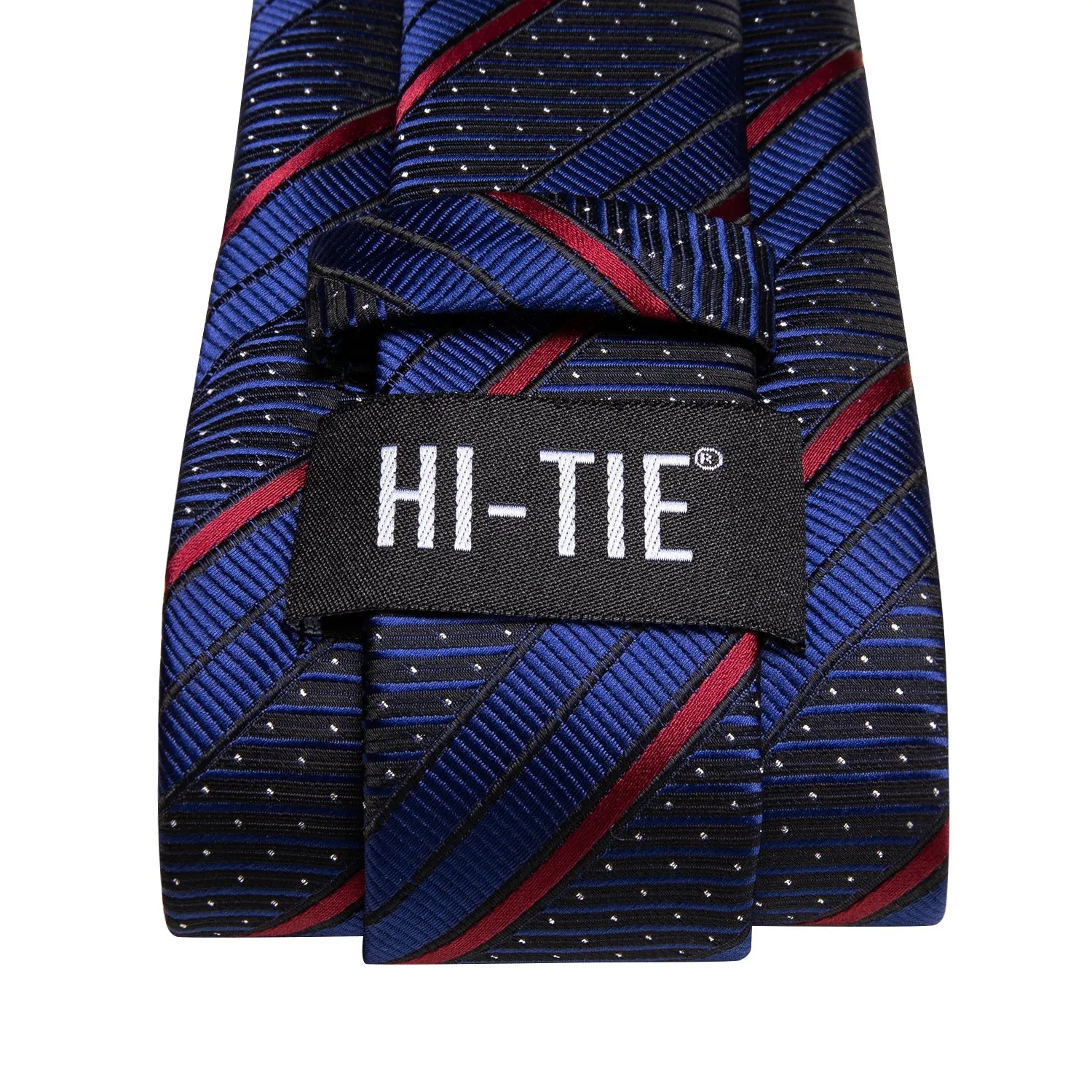 Hi-Tie Blue Red Stripes with White Dot 67" XL Tie Hanky Cufflinks Set