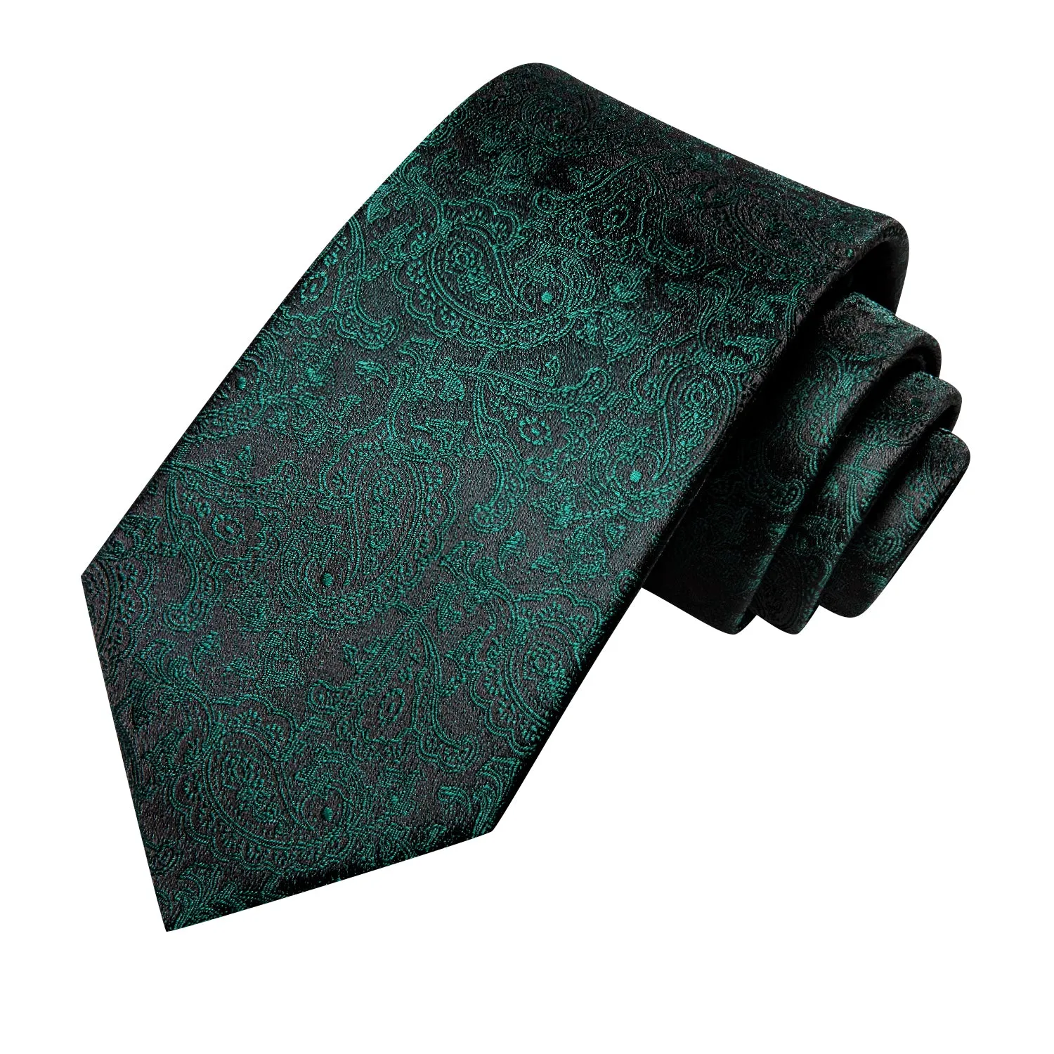 Hi-Tie Dark Green Black Paisley Men's Tie Pocket Square Cufflinks Set