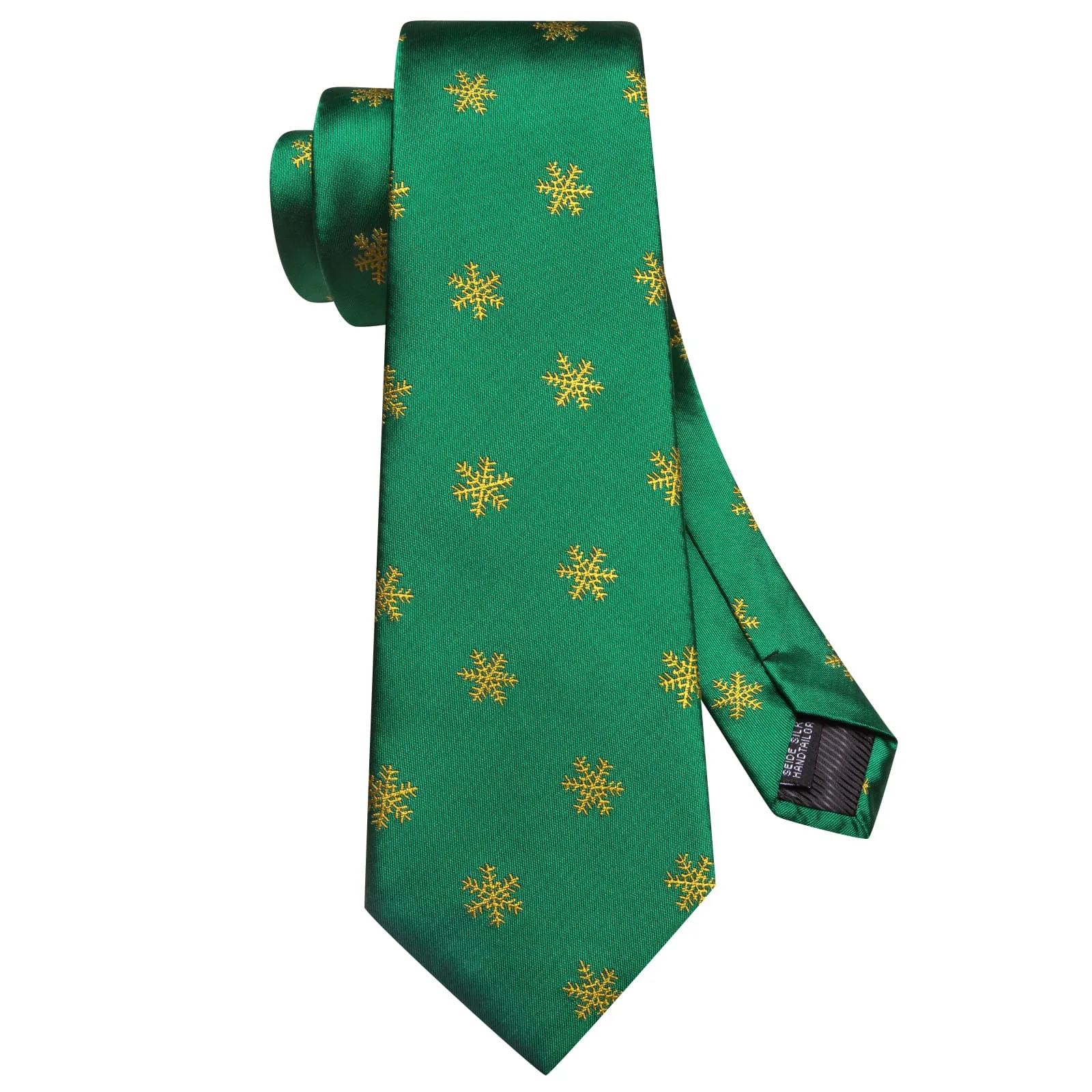 Hi-Tie Dark Spring Green Tie Gold Snowflake Tie Hanky Cufflinks Set