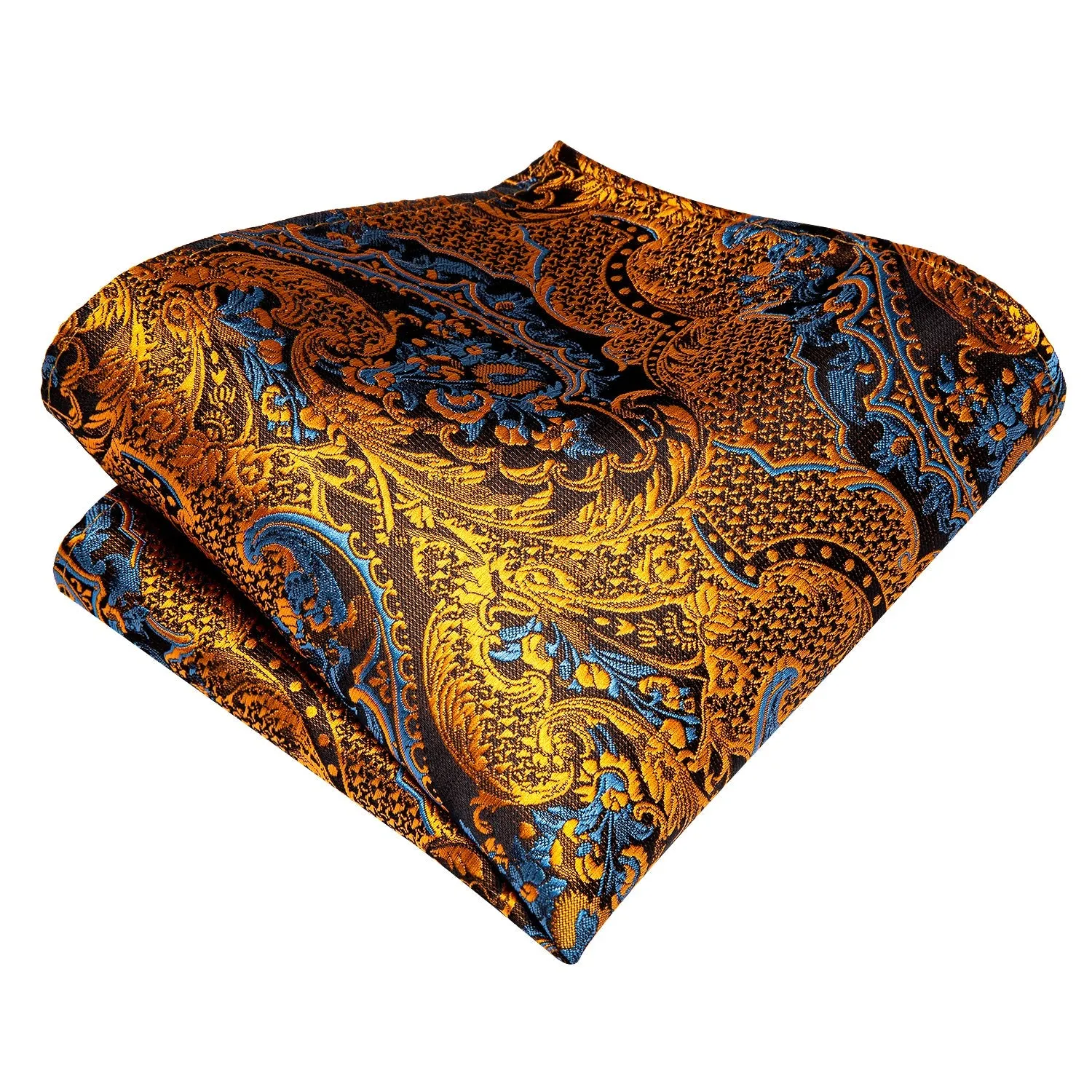 Hi-Tie Gold Mens Tie LightCyan Paisley Tie Pocket Square Cufflinks Set