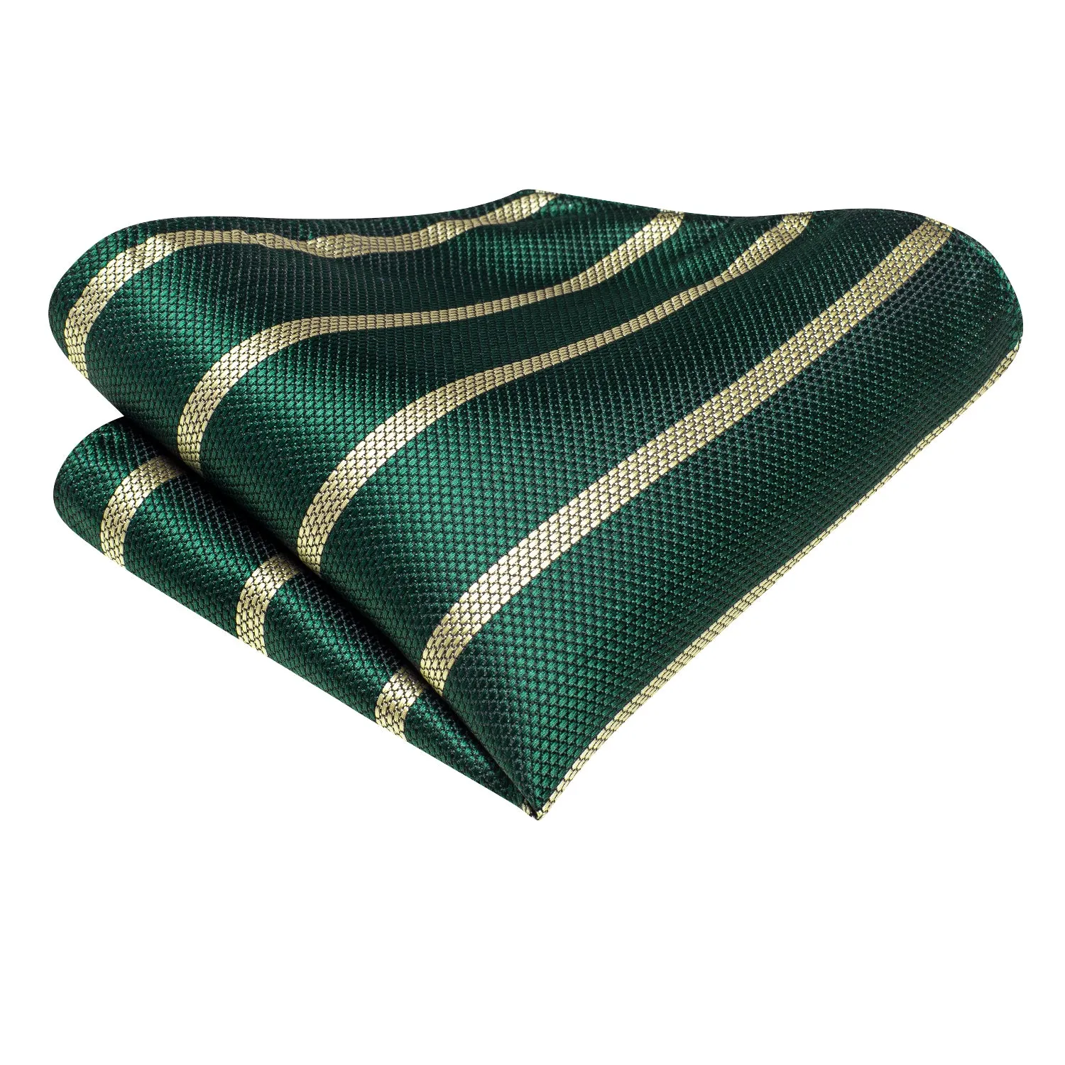 Hi-Tie Green Necktie Yellow Striped Tie Pocket Square Cufflinks Set