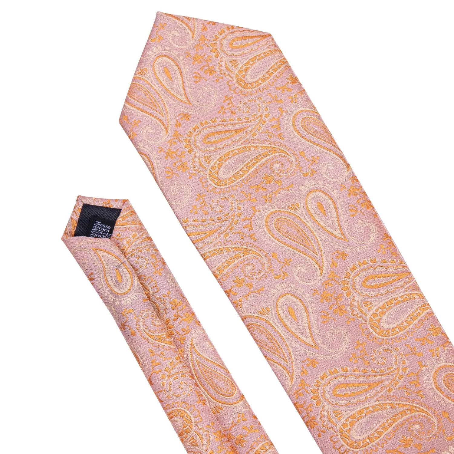 Hi-Tie Light Orange Paisley Silk Men's Tie Pocket Square Cufflinks Set