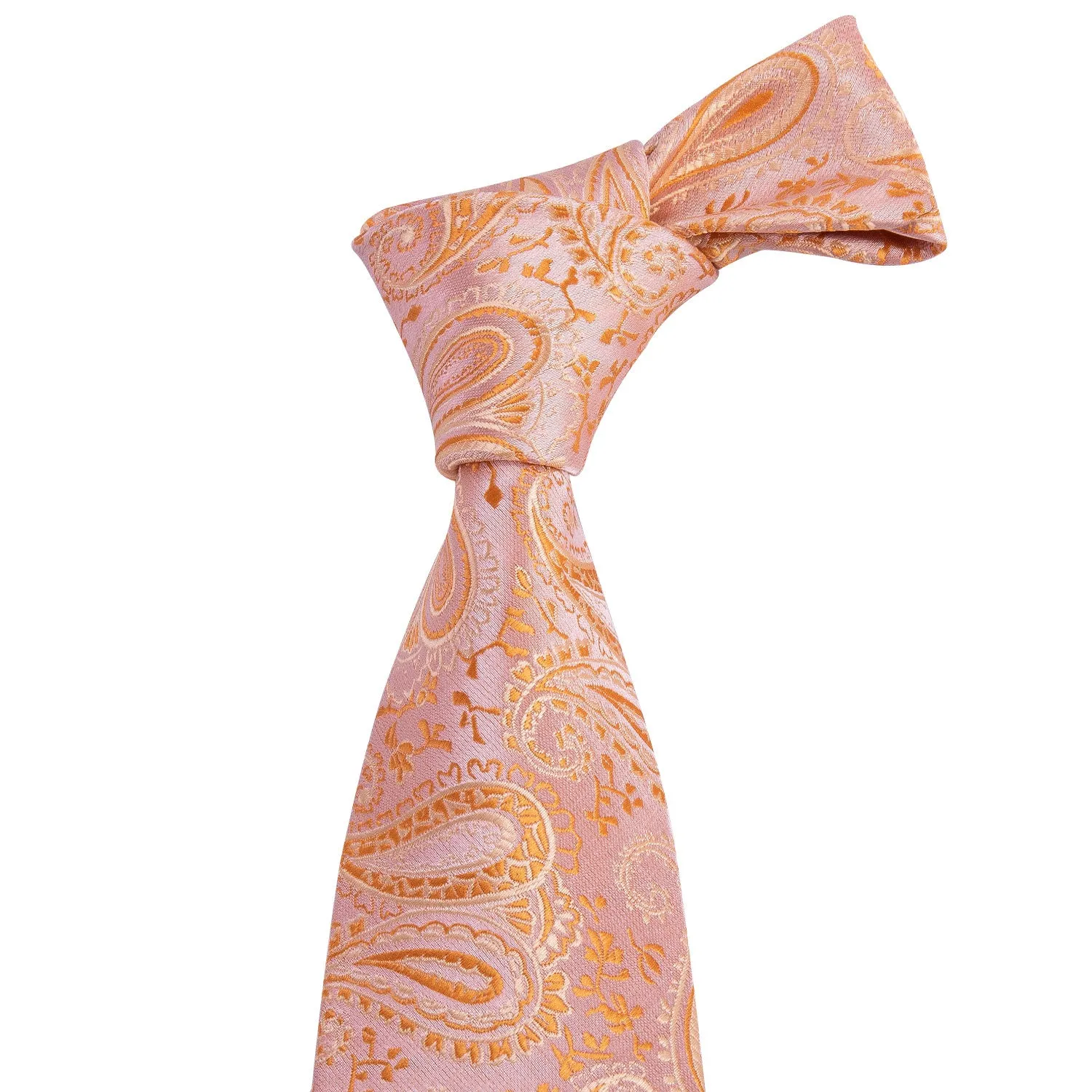 Hi-Tie Light Orange Paisley Silk Men's Tie Pocket Square Cufflinks Set