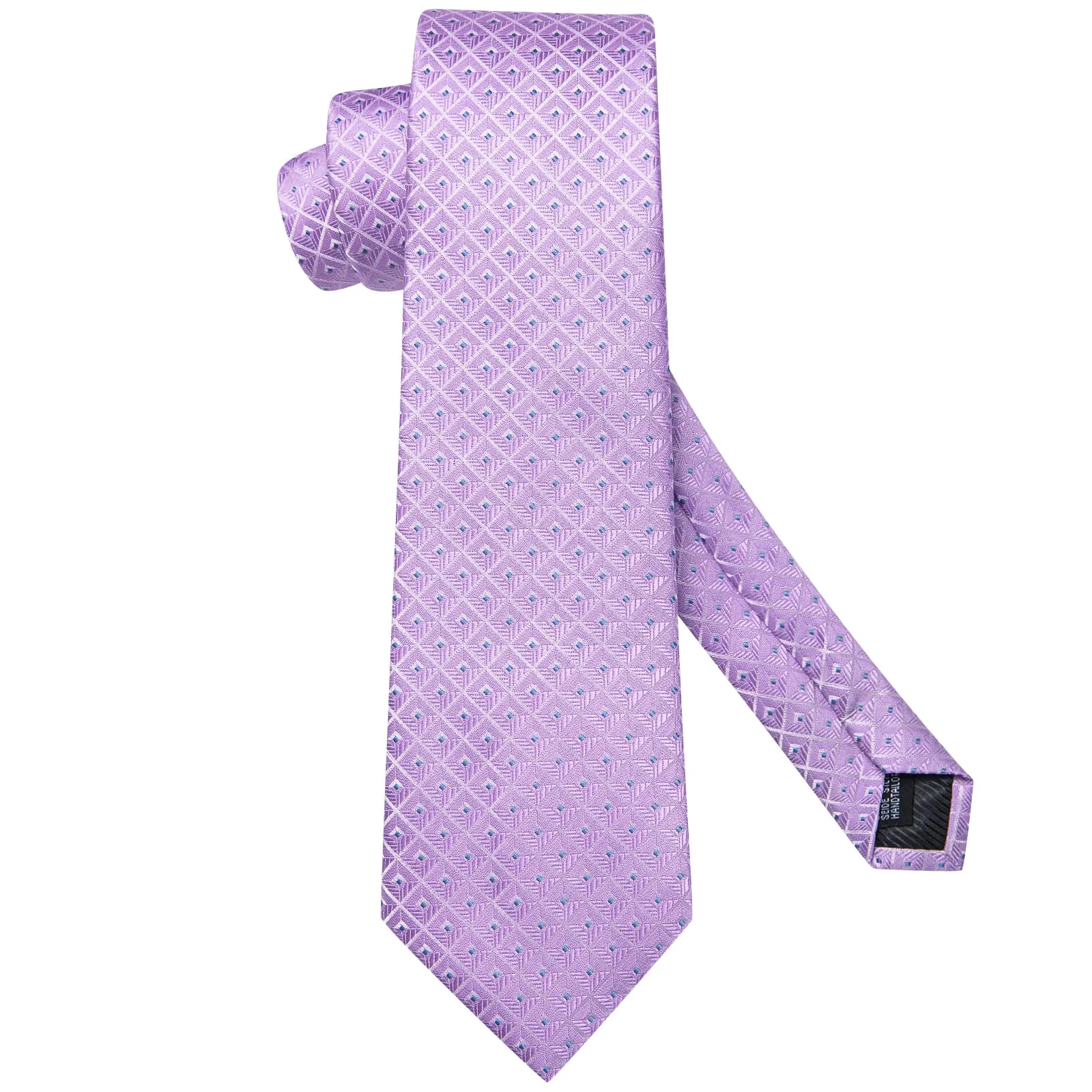 Hi-Tie Light Purple Tie Checkered Men's Necktie Hanky Cufflinks Set