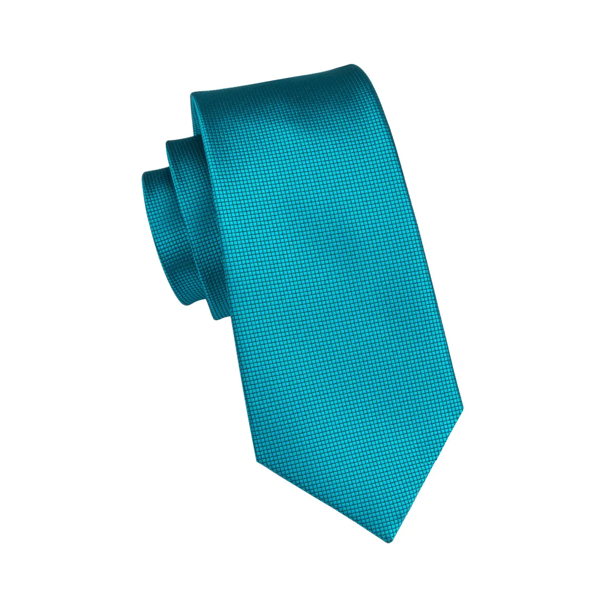 Hi-Tie Men's Necktie Teal Blue Solid Tie Pocket Square Cufflinks Set